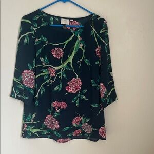 Anthropologie HD in Paris Black Floral Blouse.  Size 4